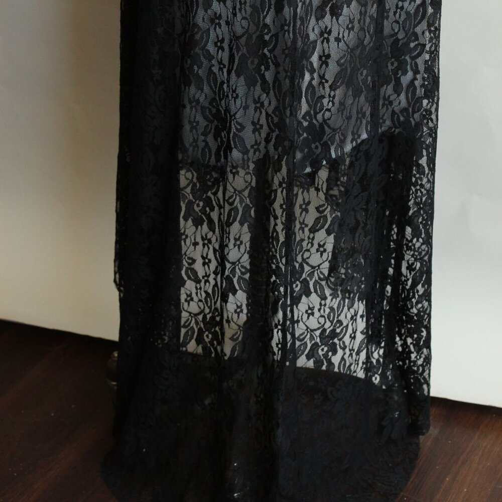 Black Lace Maxi Dress, Hi Lo Sleeveless Gown, Size Large - Picture 10 of 11